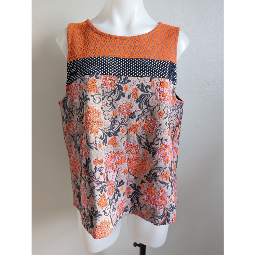 Meadow Rue by Anthropologie Large Poppy Jacquard Tank Orange Black Sleeveless - Picture 7 of 16